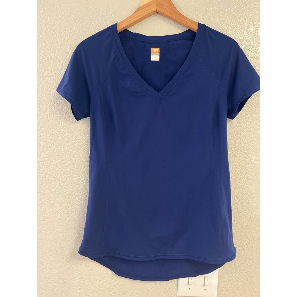 Lucy Tech Womens Blue V-Neck Short Sleeve Activewear Workout Top Size M 573560